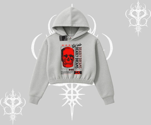 Kapşonlu Crop Sweatshirt Deadly Dreams Skull Redcore Street Manifest