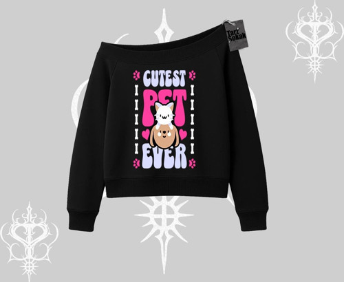 Best Pet Ever Baskılı Kayık Yaka Sweatshirt