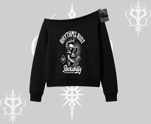 Kayık Yaka Sweatshirt Rhythms Riot Vintage Rockabilly Skull Street Aesthetic