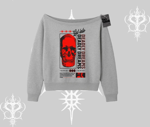 Kayık Yaka Sweatshirt Deadly Dreams Skull Redcore Street Manifest