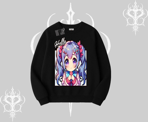 Biskilet Sweatshirt Hello Anime Kız Sevimli Karakter Baskılı