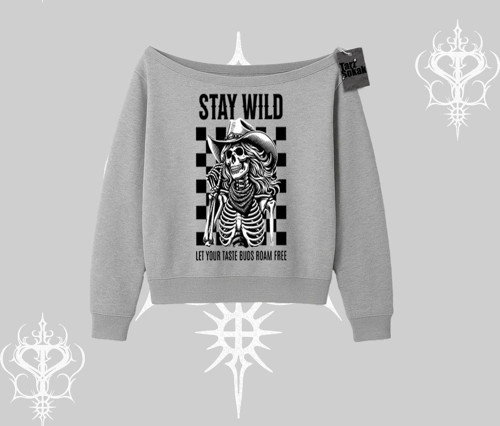 Kayık Yaka Sweatshirt Stay Wild Rock Spirit Urban Riot
