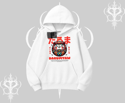 Kapşonlu Sweatshirt Daruma Kedi Anime Baskılı