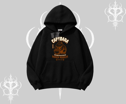 Kapşonlu Sweatshirt Cute Capybara Enjoying Ramen Noodles Artwork