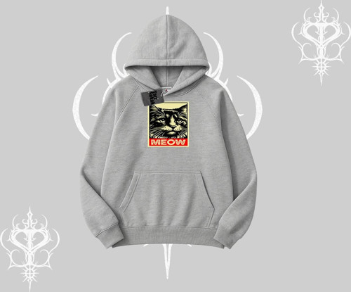 Meow Yazılı Kedi Portre Baskılı Kapşonlu Sweatshirt