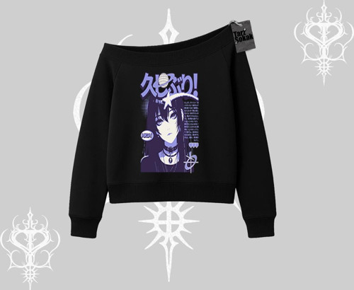 Kayık Yaka Sweatshirt Neo Tokyo Girl Y2K Street Anime Aesthetic
