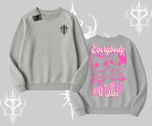 Born to Be a Star Yazılı Sevimli Kedi Arka Baskılı Biskilet Sweatshirt