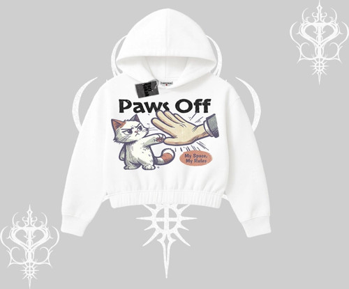 ProCATstinator Kedi Baskılı Kapşonlu Crop Sweatshirt