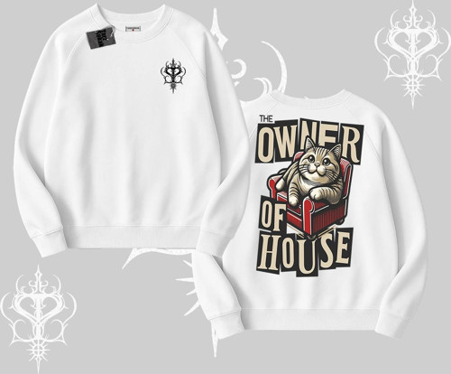 The Owner of House Kedi Arka Baskılı Biskilet Sweatshirt