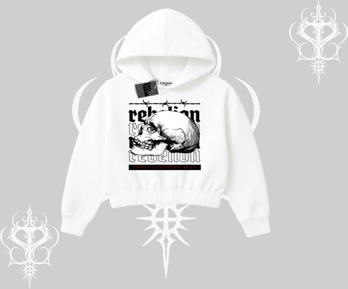 Kapşonlu Crop Sweatshirt Rebellion Skull Underground Street Legacy