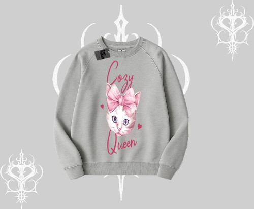 Cozy Queen Kedi Baskılı Biskilet Sweatshirt