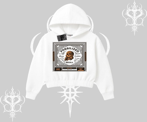 Kapşonlu Crop Sweatshirt Fossilized Skull Underground Archive
