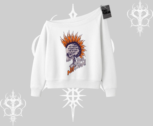 Kayık Yaka Sweatshirt Burning Skull Rebel Street Anthem