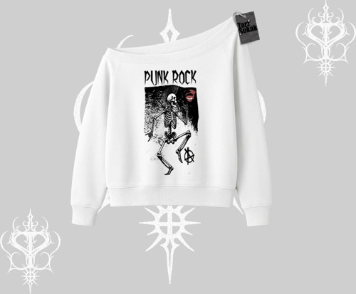 Kayık Yaka Sweatshirt Punk Rock Chaos Skeleton Riot