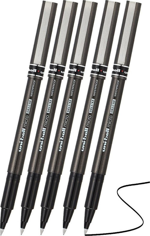 Siyah Pilot Kalem UB-155 Micro Deluxe 5 Adet Uniball Pilot Kalem 0.5 mm Roller Uçlu Pilot Kalem İnce Uçlu Likit Mürekkep