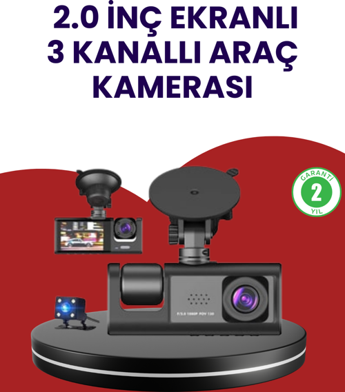 Üç Kameralı Araç Kamerası | Full HD 1080P Ön + HD İç/Arka