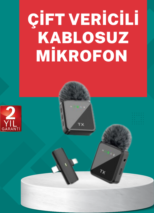 Profesyonel Ses Kayıtları İçin 2’li Kablosuz Yaka Mikrofon Seti