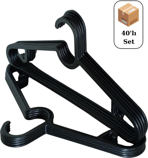 40 Adet Plastik Slim Askı, Elbise Askısı, Kıyafet Askısı, Siyah Askı