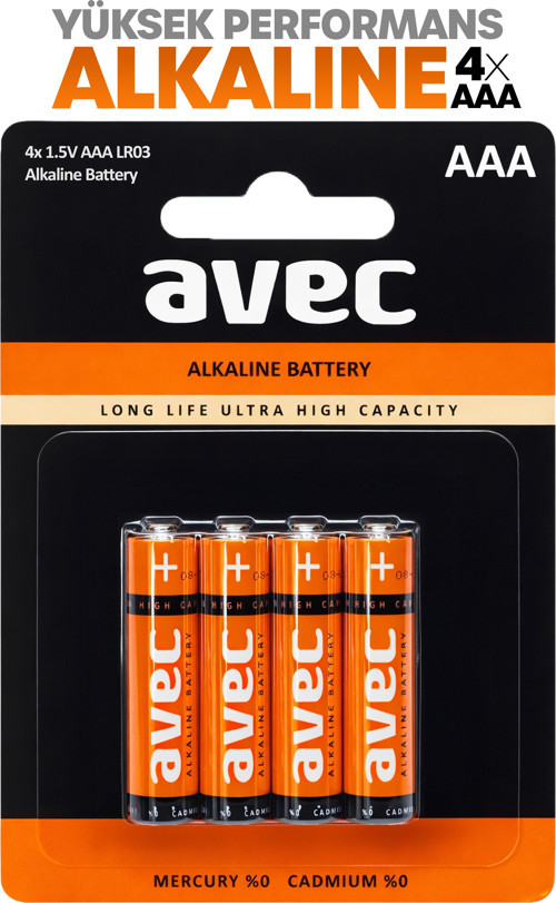 Avec 4lü AAA LR03 Alkaline İnce Kalem Pil Alkalin Kumanda Pili Alkali Pil 1.5V