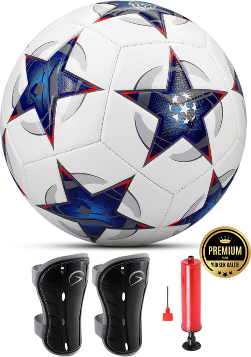 3lü Set Futbol Topu Tekmelik Şampiyonlar Ligi Pompalı Sert Zemin Halı Saha Futbol Topu Mavi No:5