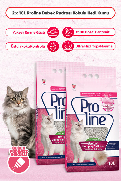 Pro Line Proline Bebek Pudra Kokulu Bentonit Kedi Kumu Ince Tane Topaklanan Kedi Kumu 10 Lt