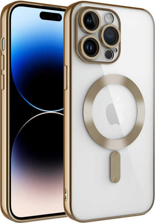 iPhone 14 Pro Max Uyumlu Kamera Korumalı Magsafe Wireless Şarj Özellikli MSRA Demre Kılıf-Gold