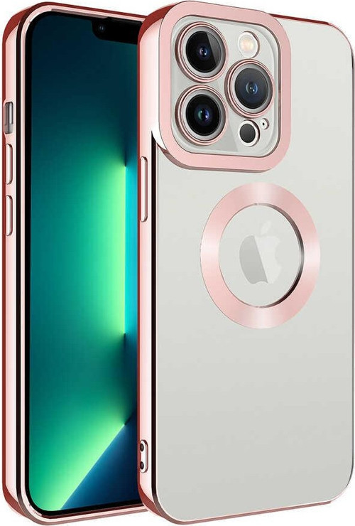 iPhone 14 Pro Max Uyumlu Kamera Korumalı Logo Gösteren MSRA Omega Kılıf-Rose Gold