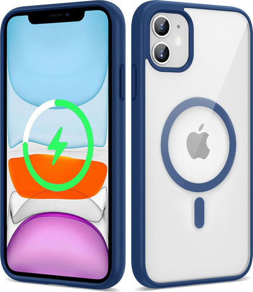 iPhone 11 Uyumlu Magsafe Wireless Şarj Özellikli Silikon MSRA Ege Kılıf-Mavi