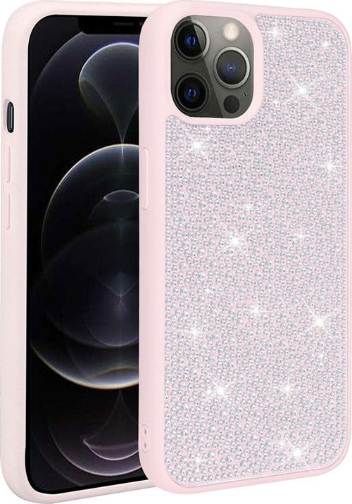 iPhone 13 Pro Uyumlu Parlak Taşlı Tasarım MSRA Ston Kılıf-Pembe