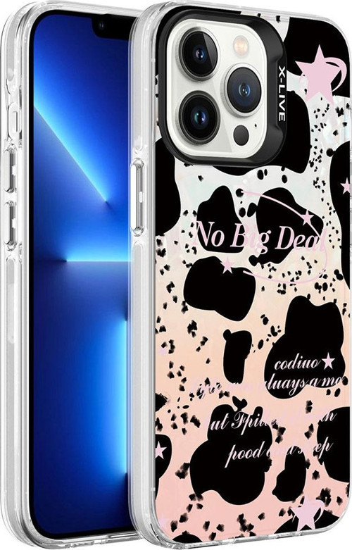 iPhone 13 Pro Uyumlu Mermer Desenli MSRA Marbello Kılıf-Siyah-Beyaz