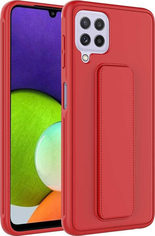 Galaxy A22 4G Kılıf MSRA Qstand Kapak - Kırmızı