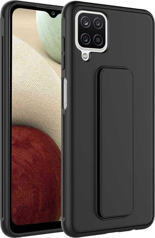 Galaxy A12 Kılıf MSRA Qstand Kapak - Siyah