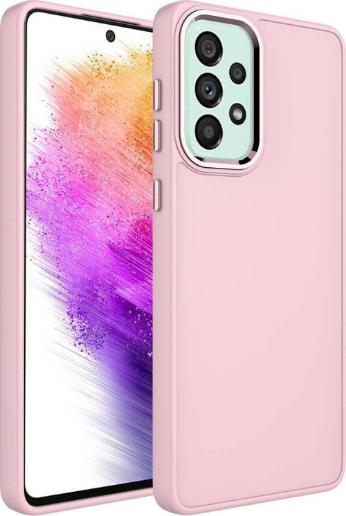 Galaxy A52 Kılıf Metal Çerçeve ve Buton Tasarımlı Silikon MSRA Luna Kapak - Pembe