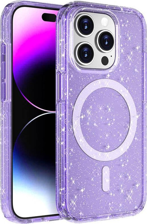 iPhone 15 Pro Max Kılıf Magsafe Şarj Özellikli Parlayan Simli Saydam Renkli MSRA Allstar Kapak - Mor