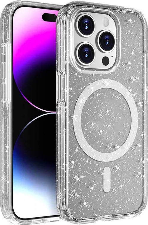 iPhone 15 Pro Max Kılıf Magsafe Şarj Özellikli Parlayan Simli Saydam Renkli MSRA Allstar Kapak - Şef