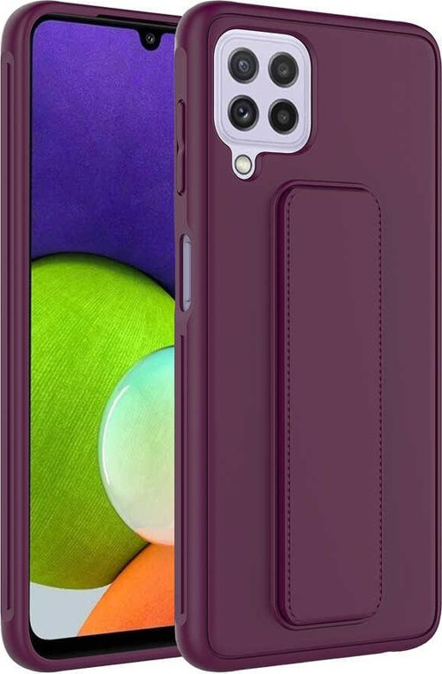 Galaxy A22 4G Kılıf MSRA Qstand Kapak - Mürdüm