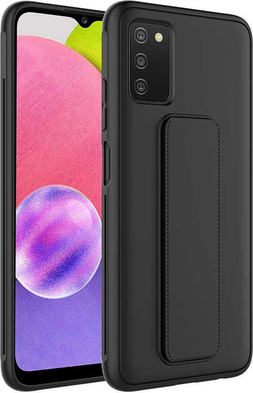 Galaxy A03S Kılıf MSRA Qstand Kapak - Siyah