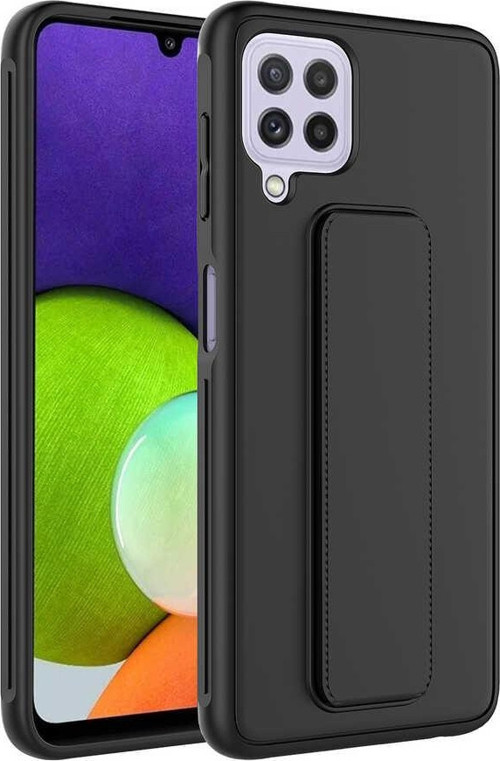Galaxy A22 4G Kılıf MSRA Qstand Kapak - Siyah