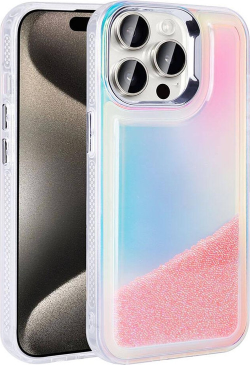 iPhone 15 Pro Max Kılıf Airbagli Renkli Arka Yüzey Boncuk Tasarımlı MSRA Kumul Kapak - Pembe