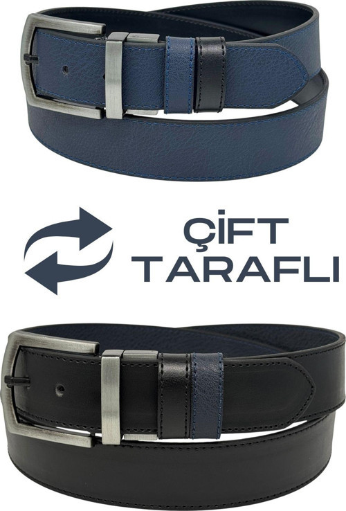 4 cm. Çift Taraflı Spor Model Suni Deri Unisex Kot Kemer Lacivert/Siyah