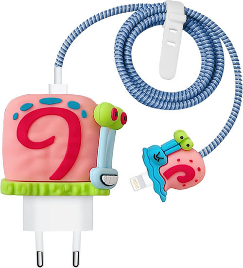 Apple iPhone Kablo Koruyucu ve Şarj Adaptör Kılıf Cartoon Figürlü Silikon Crtn-Fgr-Gry-The-Snl