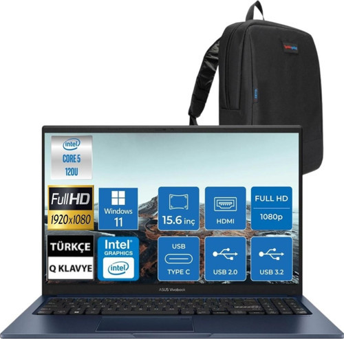 Vivobook 15 X1504VA Intel Core 5 40GB Ram 512GB SSD WINDOWS11 Pro Fullhd 15.6" Taşınabilir Bilgisayar & Cimete Çanta