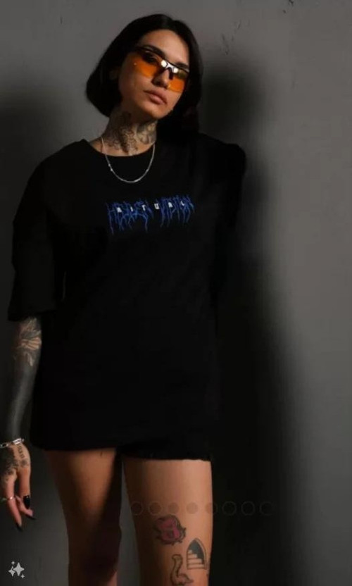 Unisex Bisiklet Yaka Baskılı Oversize TShirt