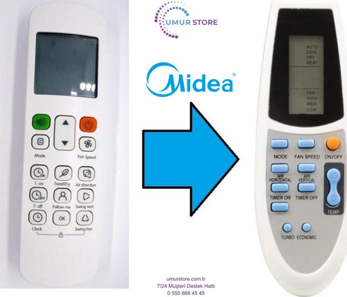 Midea MSMBBU-12HRFN1 Uyumlu Klima Kumandası
