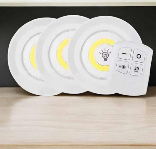 Spot Lamba Led Işık 3'lü Uzaktan Kumandalı Pilli Yapışkanlı Kablosuz