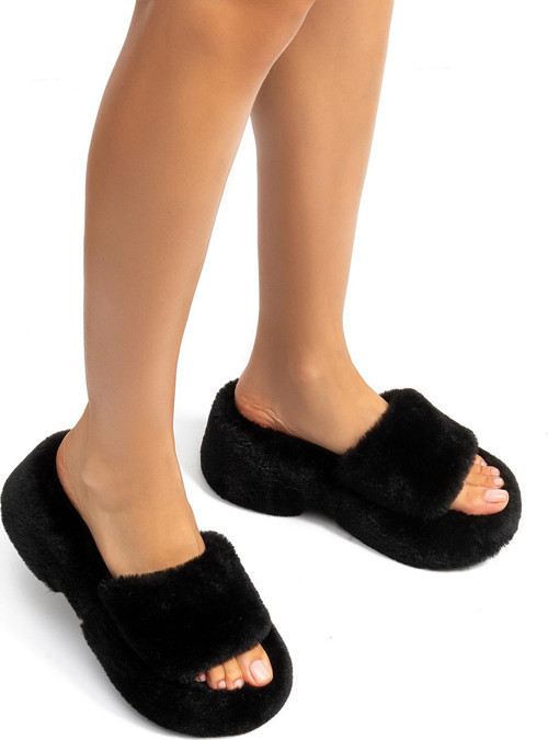 Lili Peluş Kadın Topuklu Ev Terliği Siyah 36/40