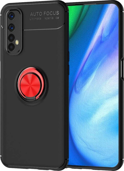 Realme 7 Kılıf Range Yüzüklü Silikon - Siyah-Kırmızı-(5796)