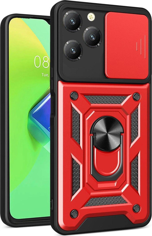İnfinix Hot 40 Pro Kılıf Pars Lens Yüzüklü Silikon - Kırmızı-(5796)