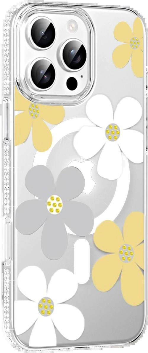 Apple Iphone 16 Pro Floral Magsafe Kapak - Sarı-(5796)