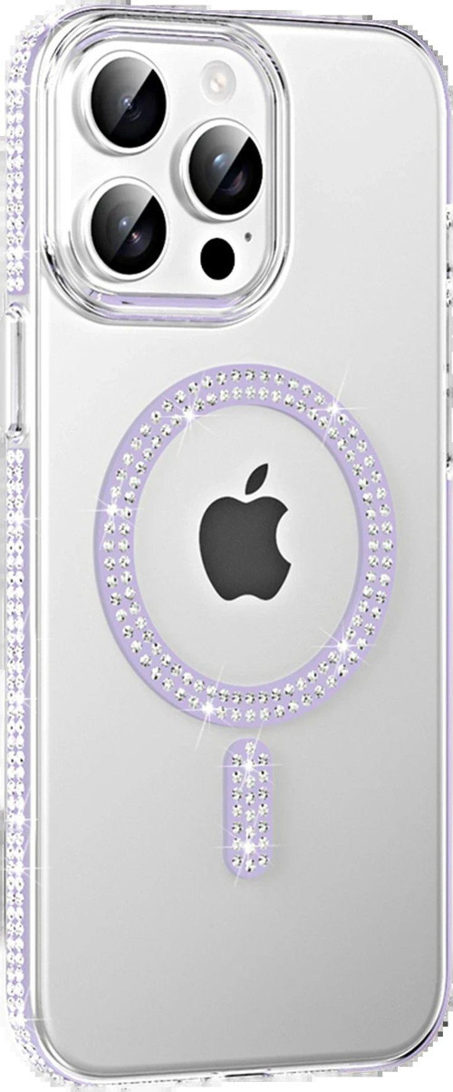 Apple Iphone 14 Pro Max Move Taşlı Magsafe Kapak - Lila-(5796)